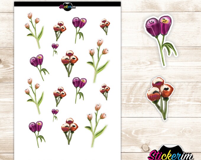 Flowers Stickers, Planner Stickers,  Bullet Journal Stickers, Scrapbook Sticker, Floral Sticker, Cute Stickers, Bullet Journal