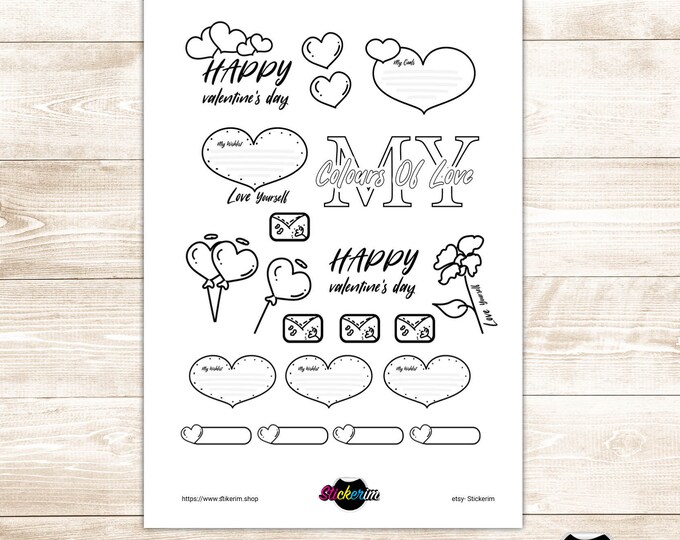 PRINTABLE-Doodle Valentine's Day -  Self Colouring Stickers