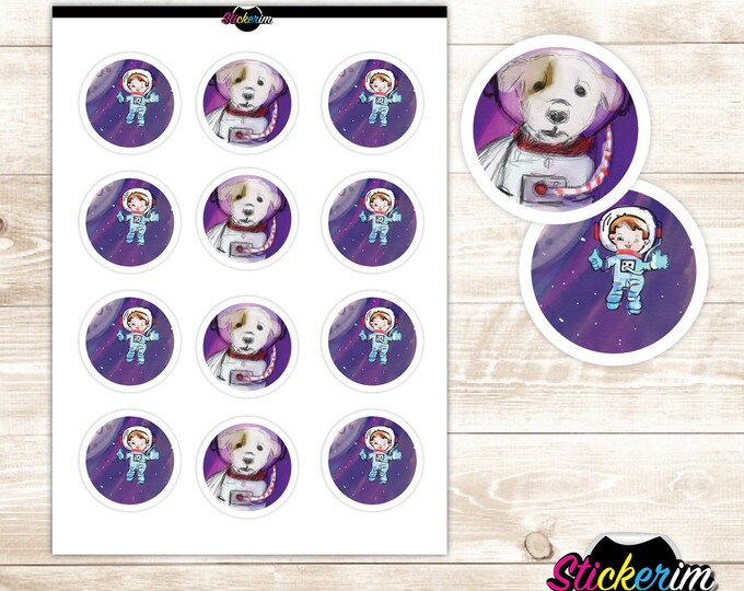 Kid and Dog in Space Stickers: Planner, Journal, Scrapbook (PDF)