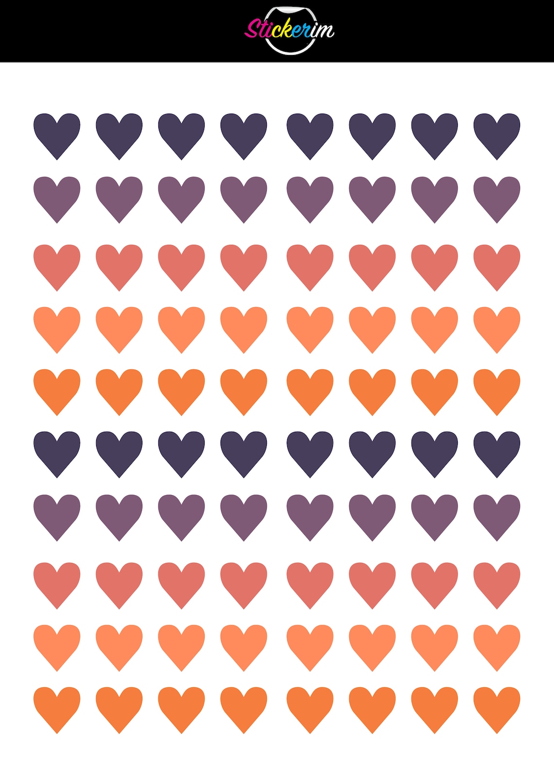 PRINTABLE Heart Sticker Sheet, Heart Stickers, Instant Download