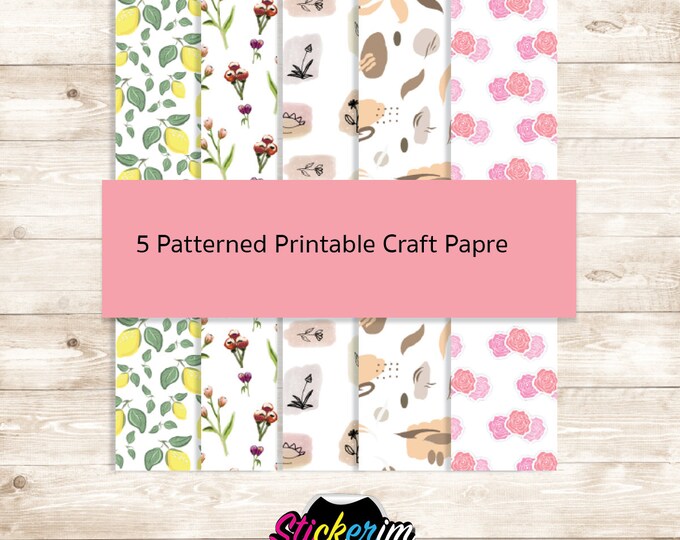 Floral Digital Paper Pack: 5 Patterned Scrapbook Papers (Digital Download)