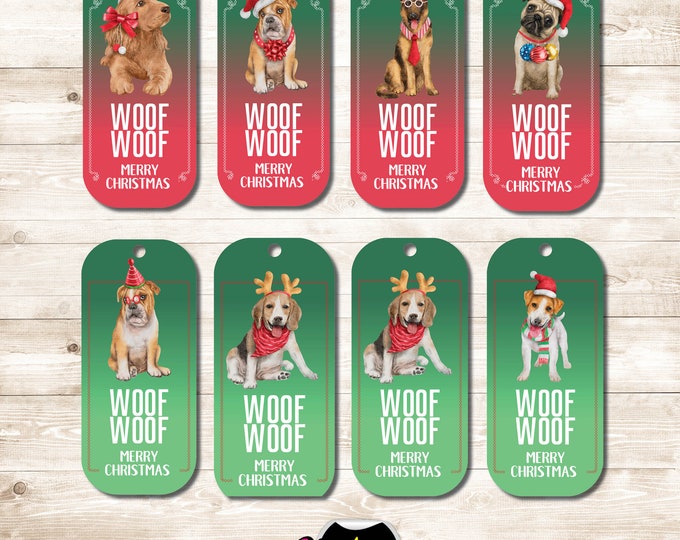 Christmas Dog Gift Tags: Holiday Card Decoration, Pack of 8