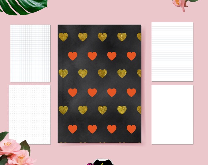 Hart Shaped gold orange Black cover| A5Hand Made Notebook | A Perfect Gift | Quality premium stationery