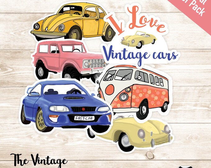 Vintage Car Stickers: 30 PCS Planner Stickers