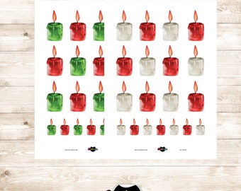 Green Red & white Candle Stickers