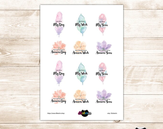 Spring Motivational Floral and feather Water colour Stickers