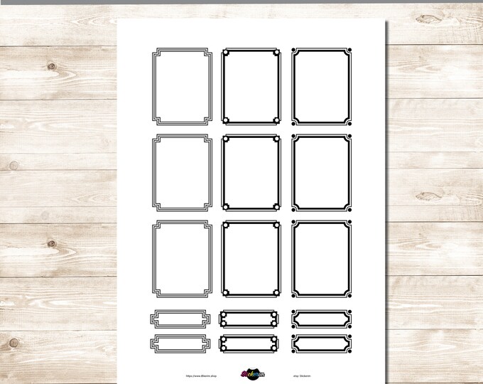 Doodle Border Planner Stickers: Black & White Line Art (PDF)