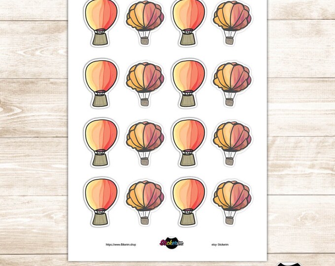 Hot Air Balloon Stickers: Planner, Journal, Colorful (PDF & PNG)