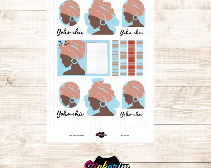 Boho-chic Doodle Brown shaded Stickers