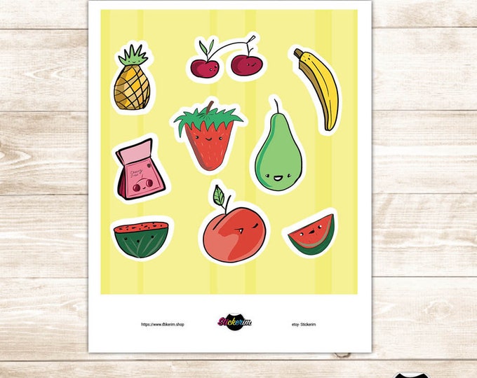 Doodle Spring Fruit Stickers: Kawaii Planner Stickers (PDF)