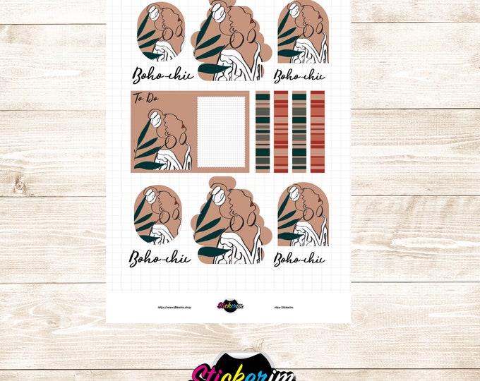 Boho-chic Doodle Brown shaded Stickers