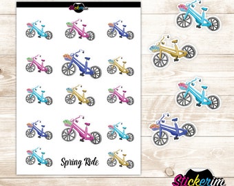 Spring Flower Bike Stickers: Planner, Journal, Scrapbook (PDF)