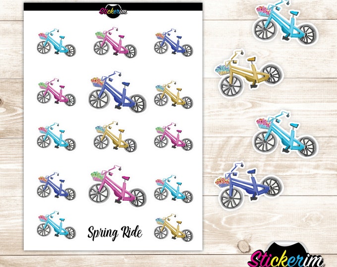 Spring Flower Bike Stickers: Planner, Journal, Scrapbook (PDF)