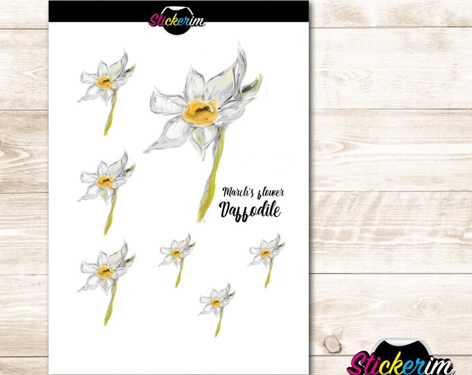 March Daffodil Stickers: Floral Planner Stickers (PDF Pattern)