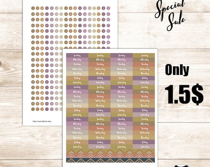 Planner dating sticker set in shades of purple and Bronze