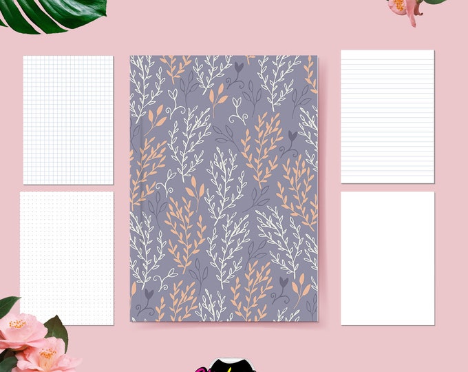 Purple Leaves Pattern Notebook: A5 Handmade Journal