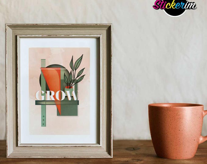 Modern Abstract Wall Art – "GROW" | Inspirational Digital Print | Minimalist Botanical Decor | Instant Download