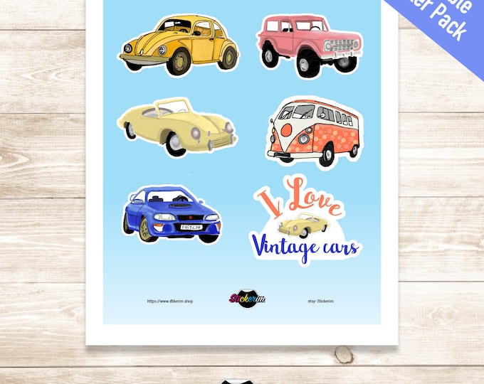 Vintage car Stickers , gift for him \ her, Bullet Journal Stickers, Planner Sticker, Cute Stickers, car sticker