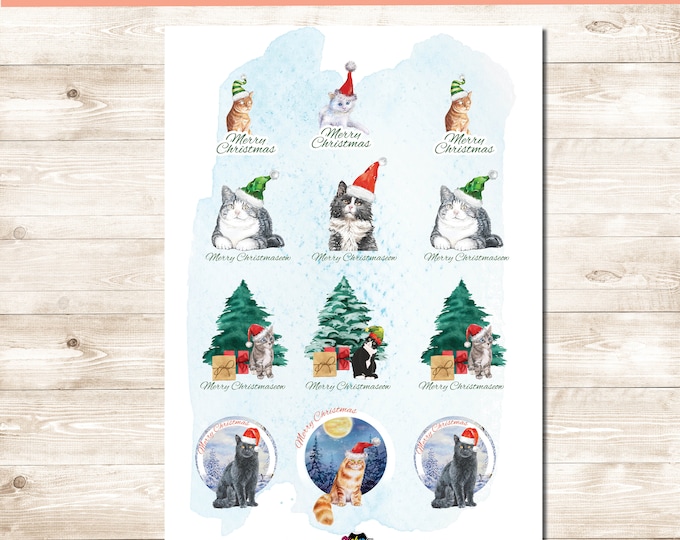 Digital File: Christmas Cats Stickers Sets