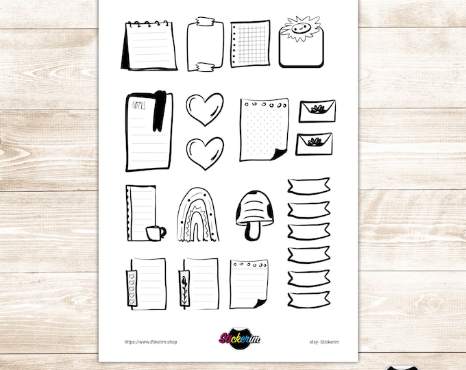 Doodle Task Stickers: Black and White Planner Stickers (PDF, PNG)