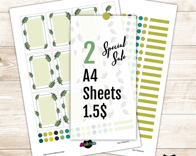PRINTABLE-Green-toned leaf Tasks stickers set ,Planner Stickers,  Bullet Journal Stickers
