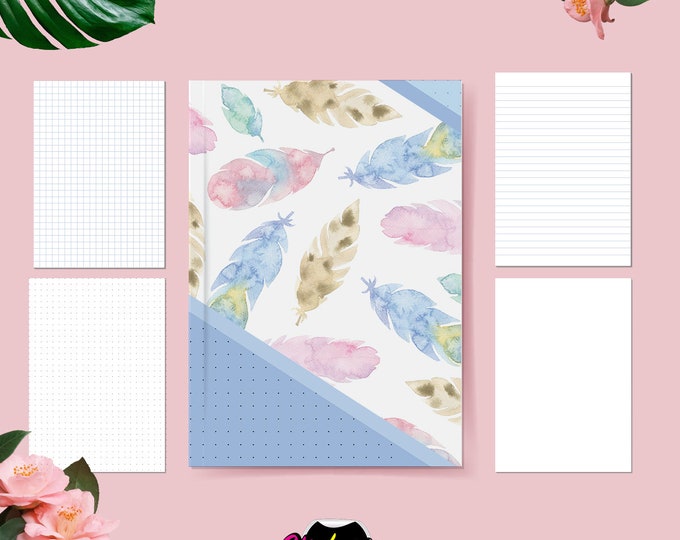 Watercolor Feather Pattern Notebook: A5 Handmade Journal