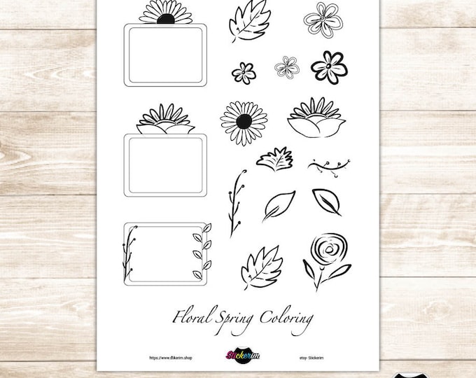 PRINTABLE- Floral doodle Task Stickers Black and white