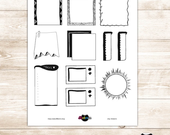 Doodle Task Stickers Black and white, Planner Stickers, Bullet Journal Stickers, Stickers, Cute Stickers, Weekly Stickers