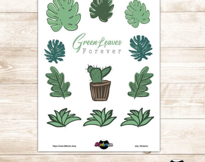 PRINTABLE- Green Shade  leaves and plants Stickers set
