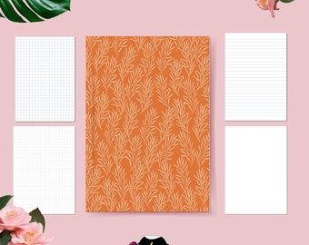 Handmade A5 Notebook: Orange Leaf Pattern, 30 Pages