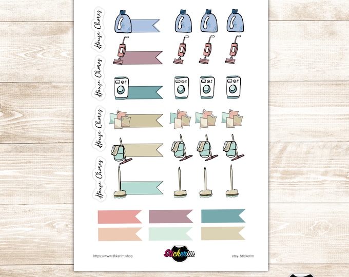 PRINTABLE-  House Chores Stickers, Planner Stickers, Bullet Journal Stickers, Task Sticke, Cute Stickers, Kawaii Stickers