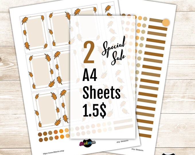 PRINTABLE-Brown-toned leaf Tasks stickers set ,Planner Stickers,  Bullet Journal Stickers
