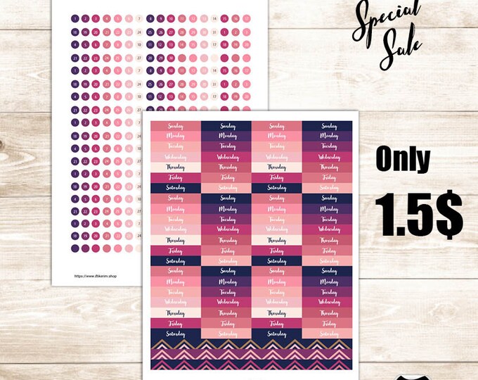 Planner dating sticker set in shades of purple and pink