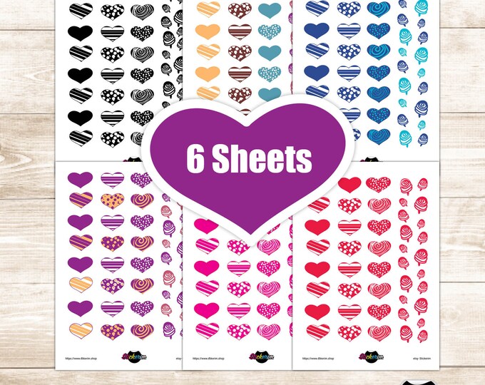 Doodle Heart Sticker Bundle: Planner Stickers (6 PDF & PNG Files)