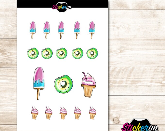 Spring Light Stickers, Planner Stickers,  Bullet Journal Stickers, Scrapbook Sticker, Green Stickers, Icecream Stickers