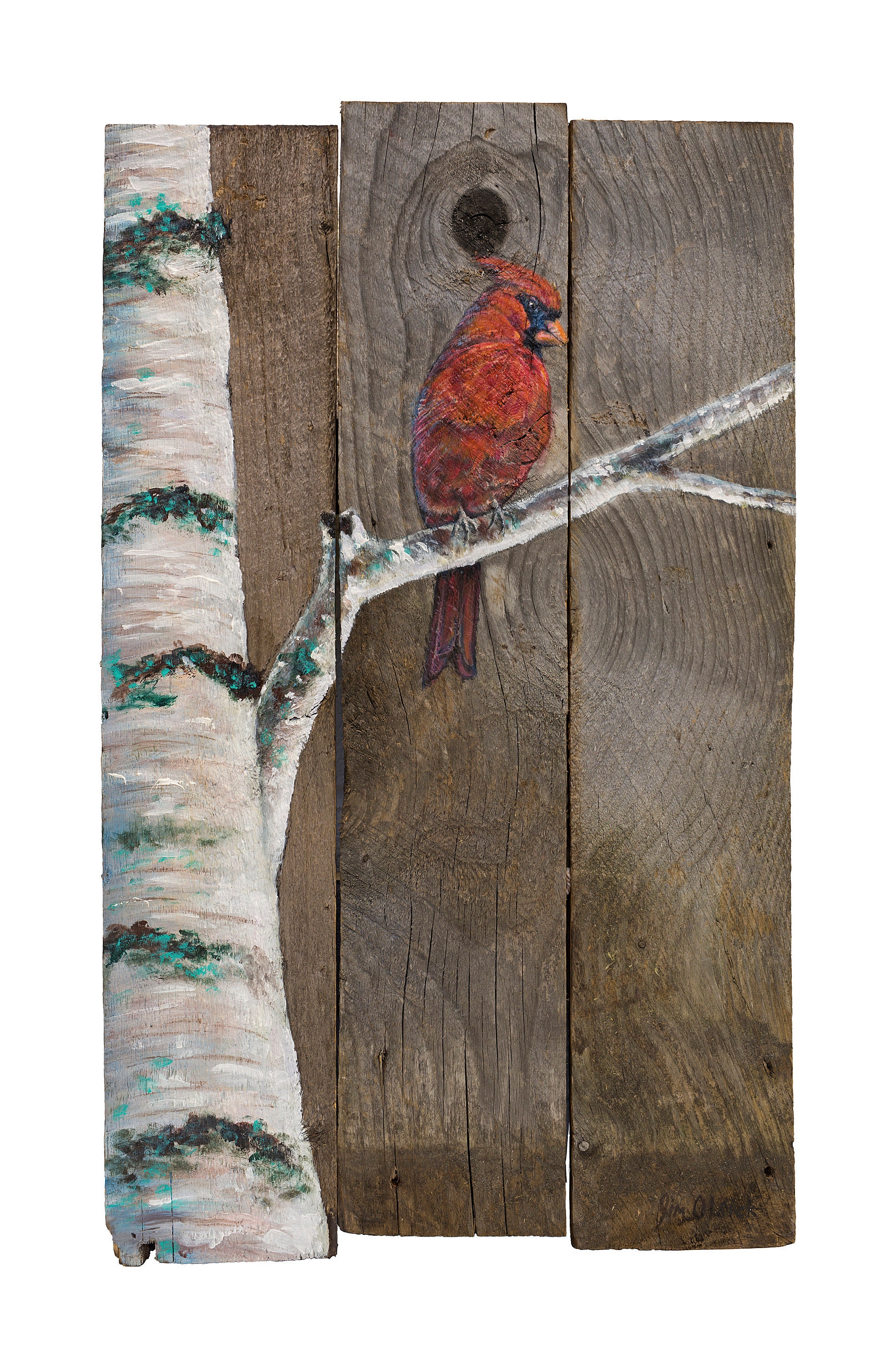 Cardenal en abedul árbol granero de madera impresión | Etsy