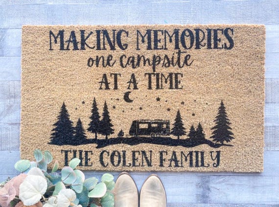 Making Memories One Campsite at a Time Doormat | Personalized Camper Welcome Mat | Custom Family Name RV Rug | Outdoorsy Gift