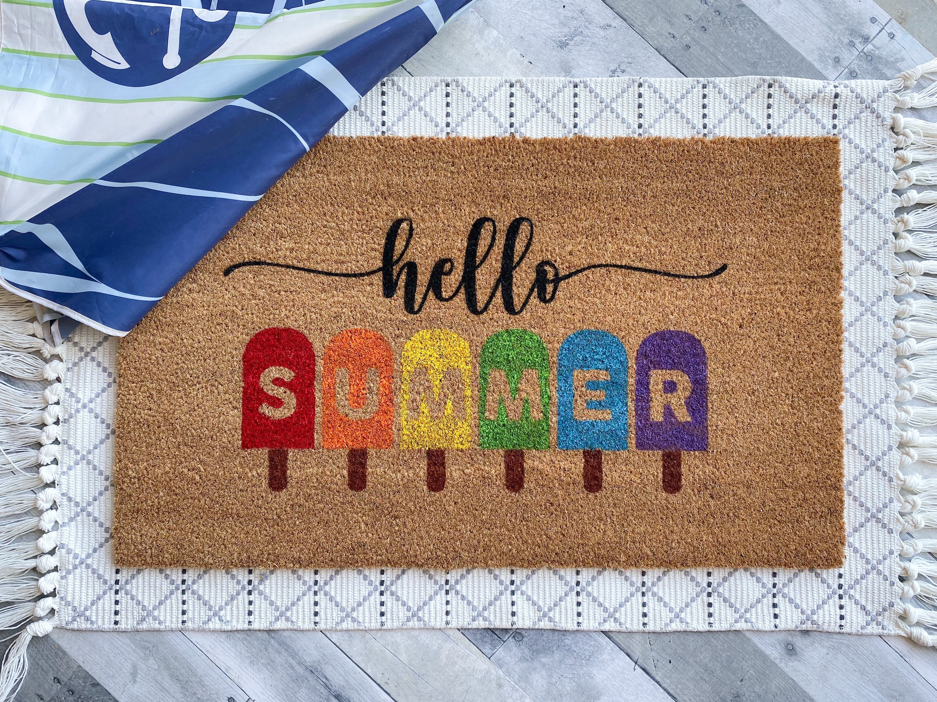 Hello Summer Gnomes Coir Outdoor Doormat