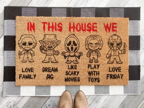 Horror Movie Doormat | Scary Movie Door Decor | Funny Slasher Welcome Mat | Spooky Halloween Decor | Horror Fan Gift | Outdoor Coir Mat