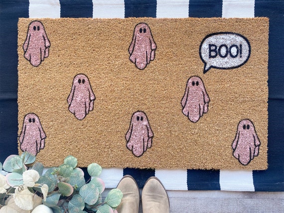Boo Doormat | Ghost Welcome Mat | Modern Halloween Front Porch Decor | Spooky Aesthetic Outdoor Mat | Fall Home Gift | Coquette Decor