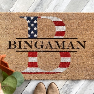 American Flag Last Name Doormat