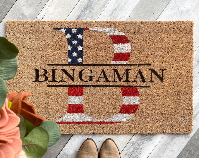 American Flag Last Name Doormat