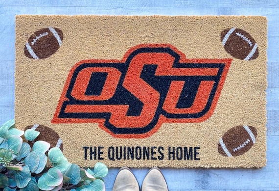 Custom College Football Doormat | Oklahoma State University OSU Welcome Mat | Personalized Sports Fan Gift | Gameday Front Porch Decor
