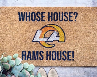 Whose House? Rams House Doormat | LA Rams Welcome Mat | Los Angeles Football Fan Gift | NFL Gameday Porch Decor | Man Cave Sports Rug