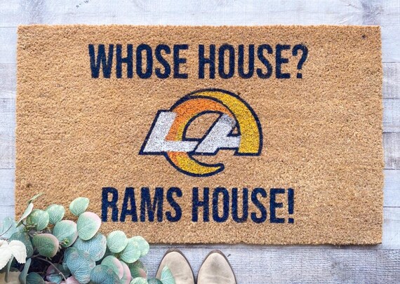 Whose House Rams House Doormat | LA Rams Welcome Mat | Los Angeles Football Fan Gift | NFL Gameday Porch Decor | Man Cave Sports Rug