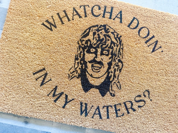 Old Gregg Whatcha Doin in My Waters Doormat | Funny Mighty Boosh Welcome Mat | Viral Meme Gag Gift for Friend | Sarcastic Porch Decor