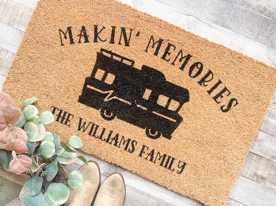 Makin Memories Doormat | Personalized RV Welcome Mat | Custom Family Name Camper Rug | Full Time RVer Gift | Motorhome Decor