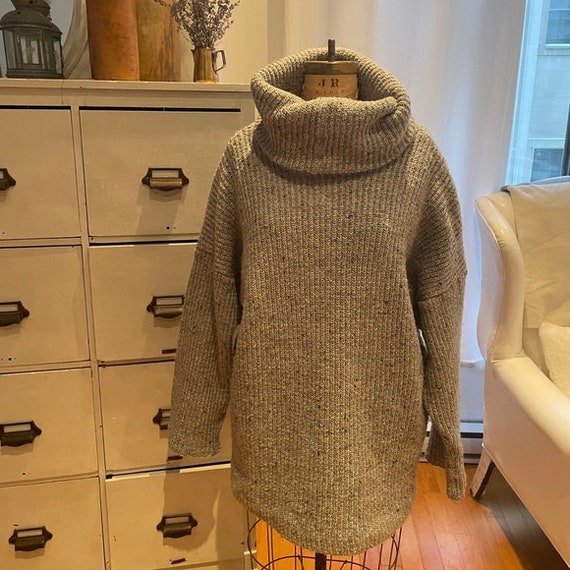 Trendy Vintage Hand-knit Oversized Grey Cowl Neck