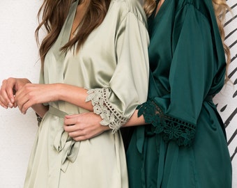 sage green silk robes