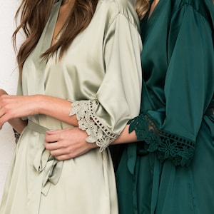 Emerald Green Sage Bridesmaid Robes Bridesmaid Gifts Bridal Robe Bride Robe Lace Robe Satin Robe Wedding Robe Bridal Party Gift